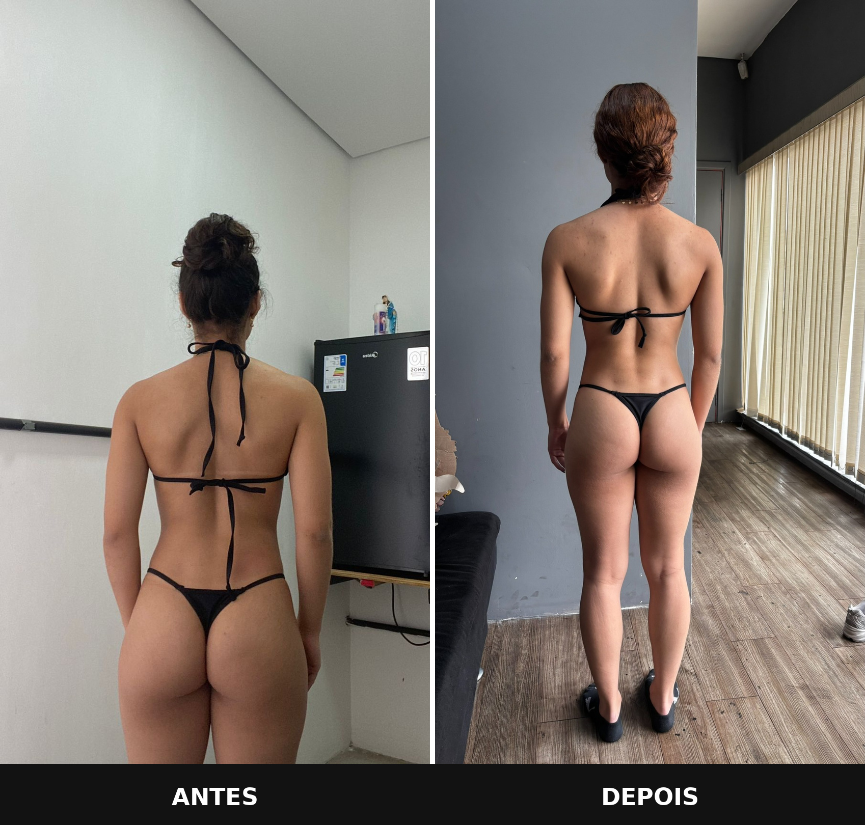 Comparativo 11 de antes e depois, vista costas