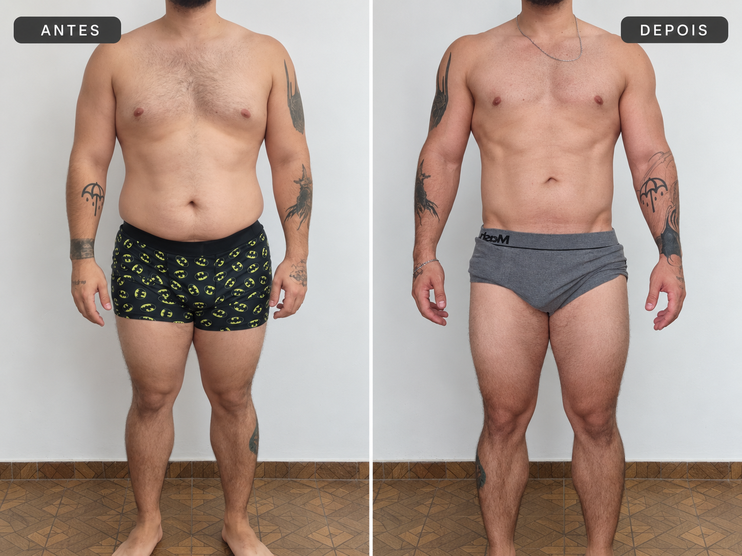Comparativo 13 de antes e depois, vista frontal